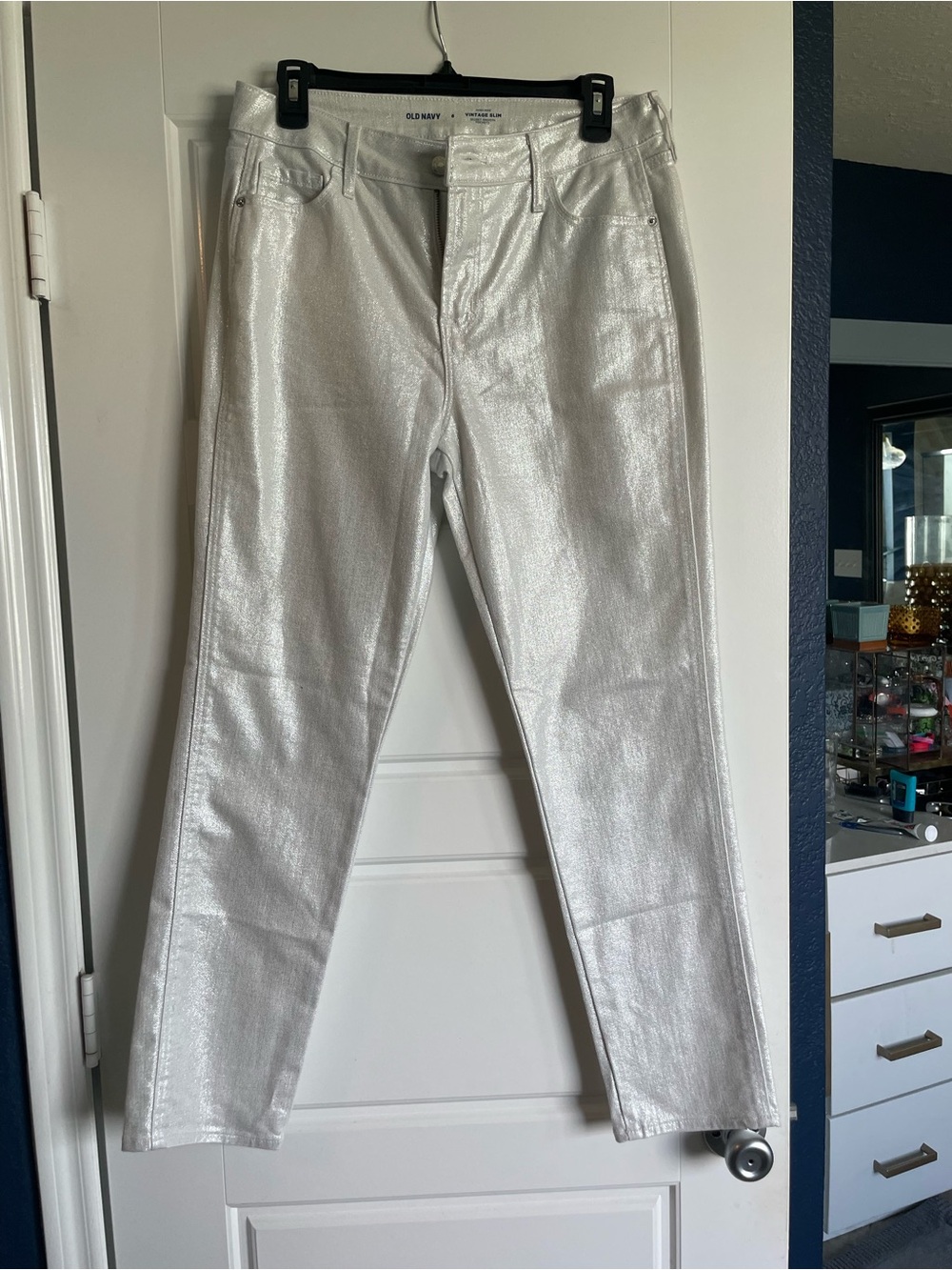 Old Navy White Metallic Vintage Slim High-Rise Jeans
